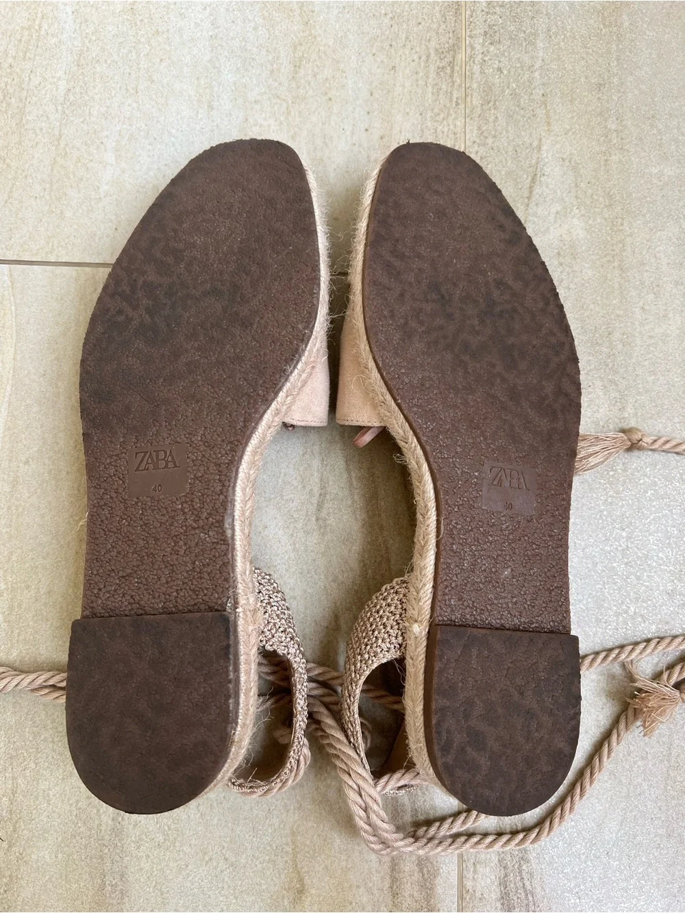 Zara Beige Rope Espadrille Flats with Ankle Wraps